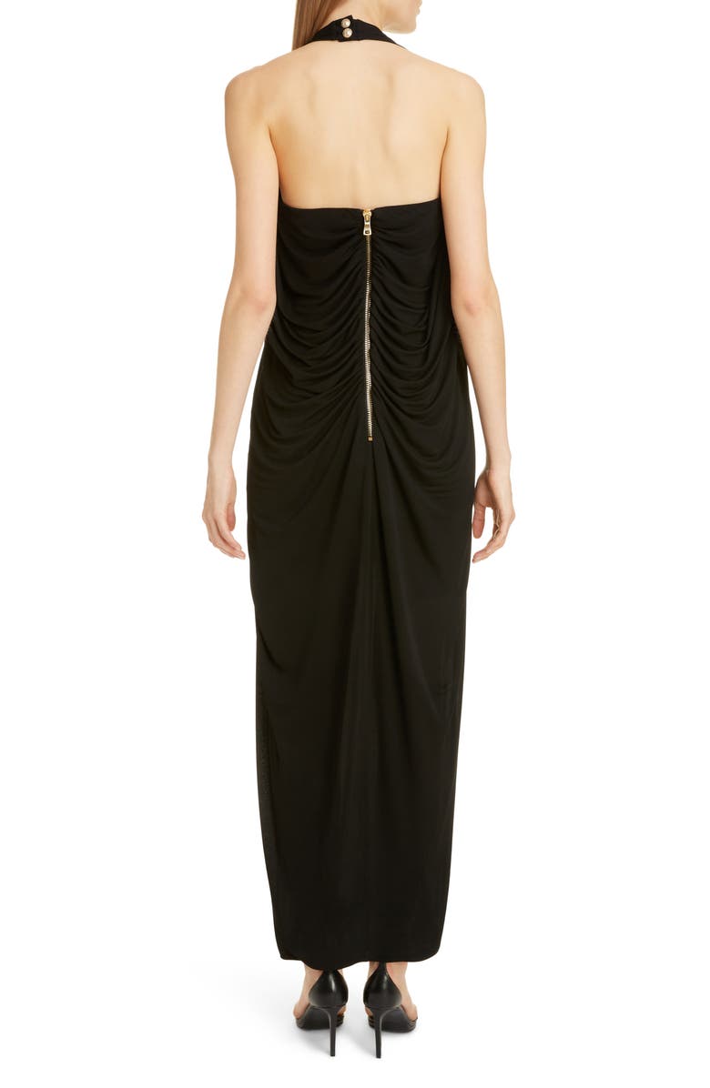 Balmain Draped Sequin Halter High/Low Dress, Alternate, color,