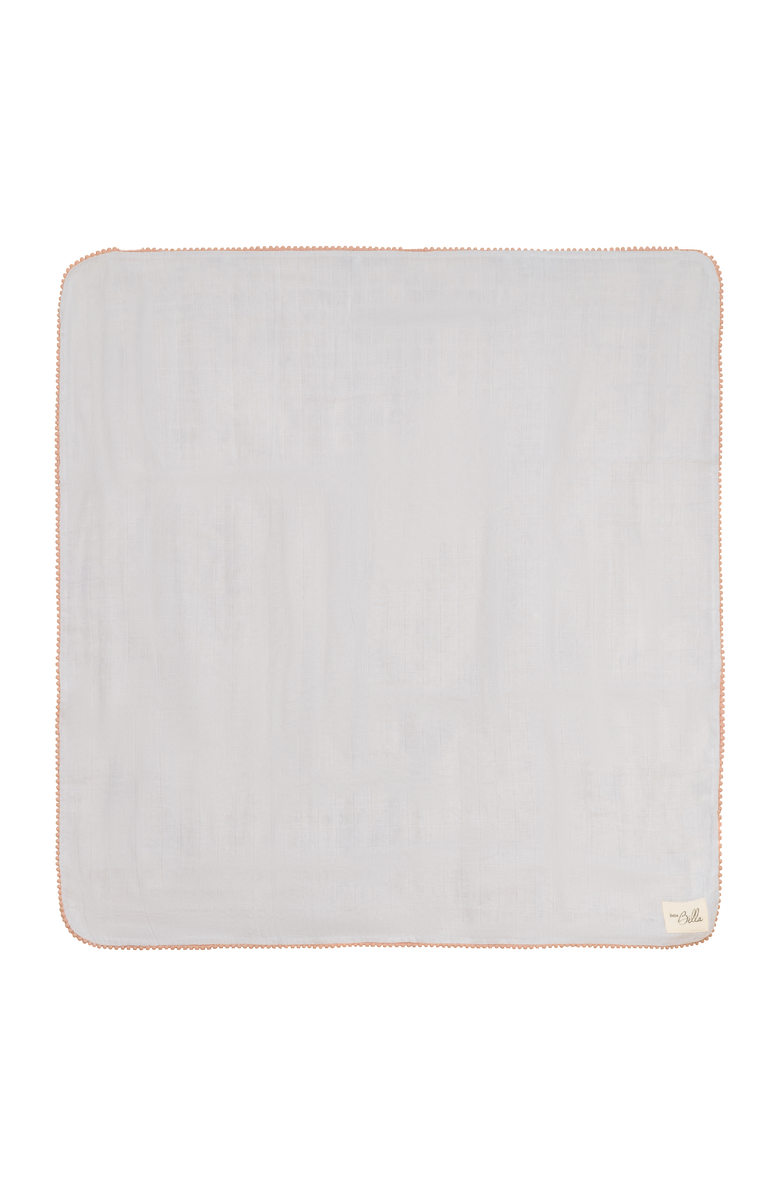 Bebe Bella Cotton Pom Pom Trim Swaddle, Main, color, White/Blue