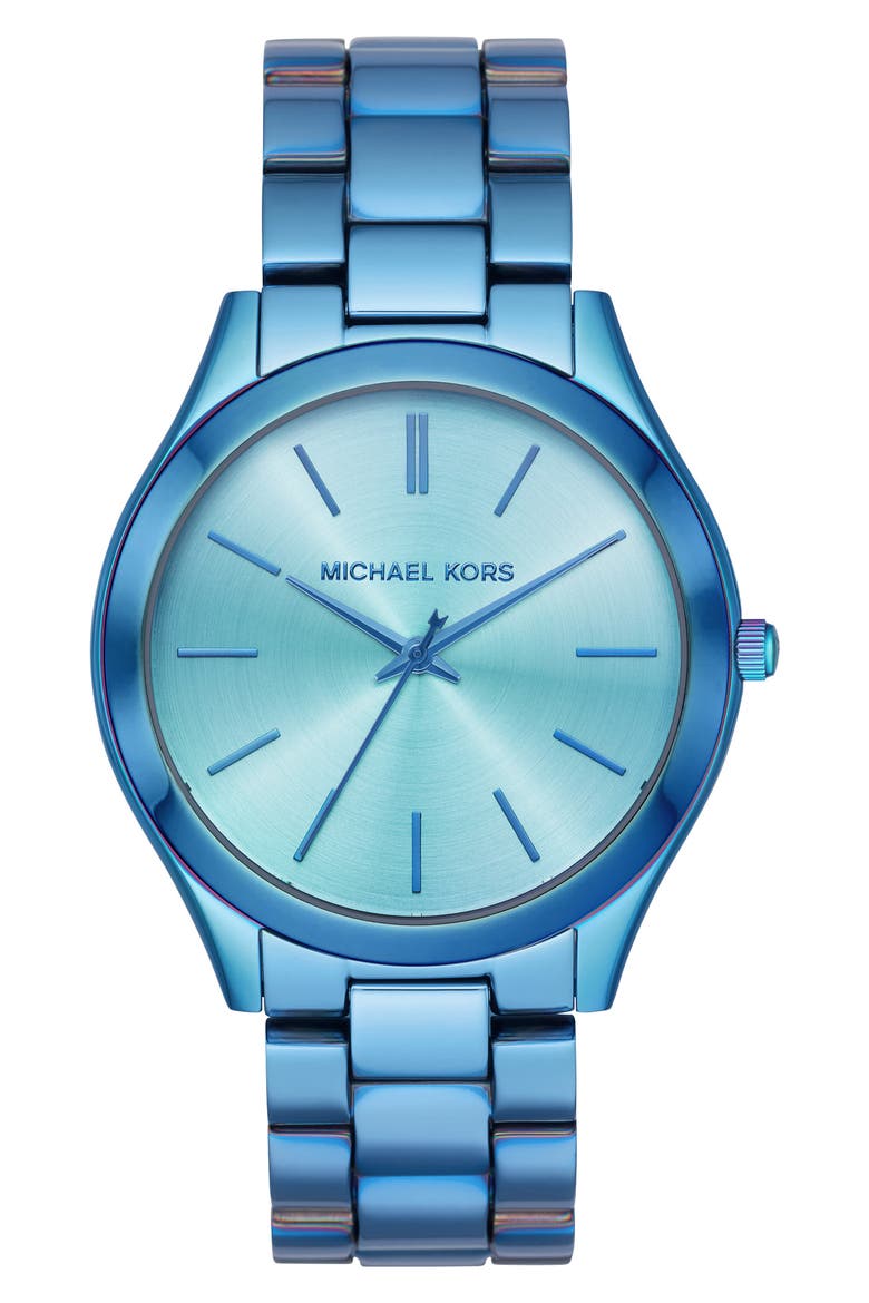 'Slim Runway' Bracelet Watch, 42mm, Main, color, IRIDESCENT BLUE