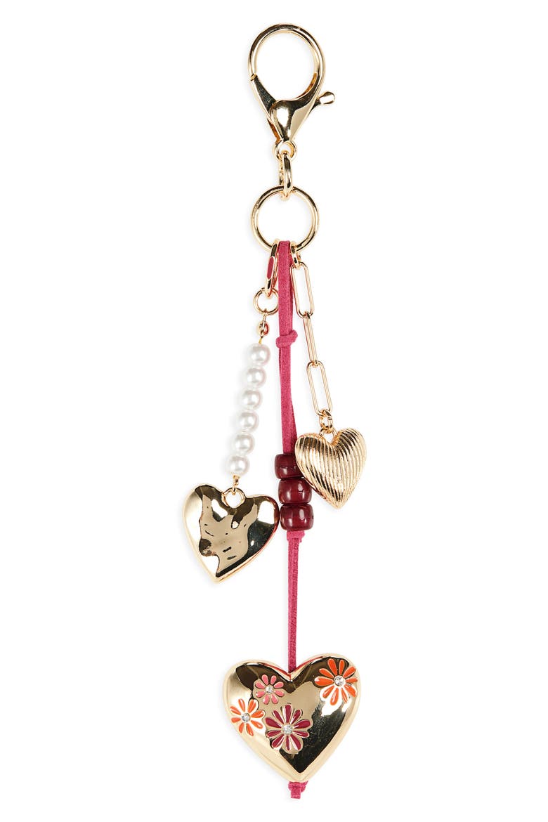 Heart Flower Cluster Bag Charm, Main, color, PINK MULTI- GOLD