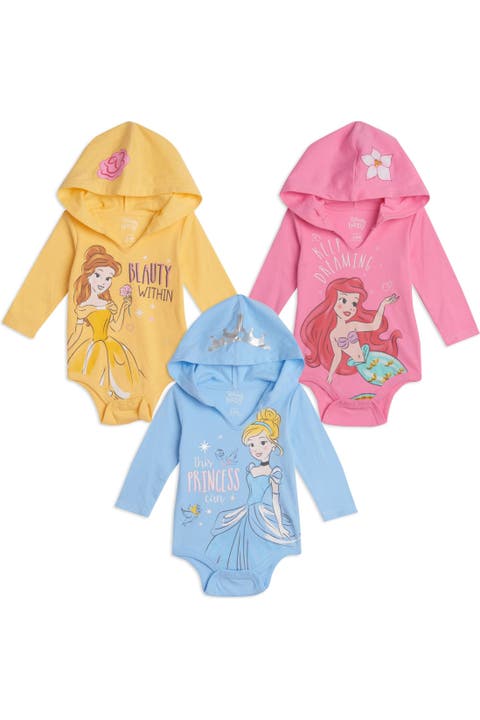 Princess 3-Pack Hooded Bodysuits