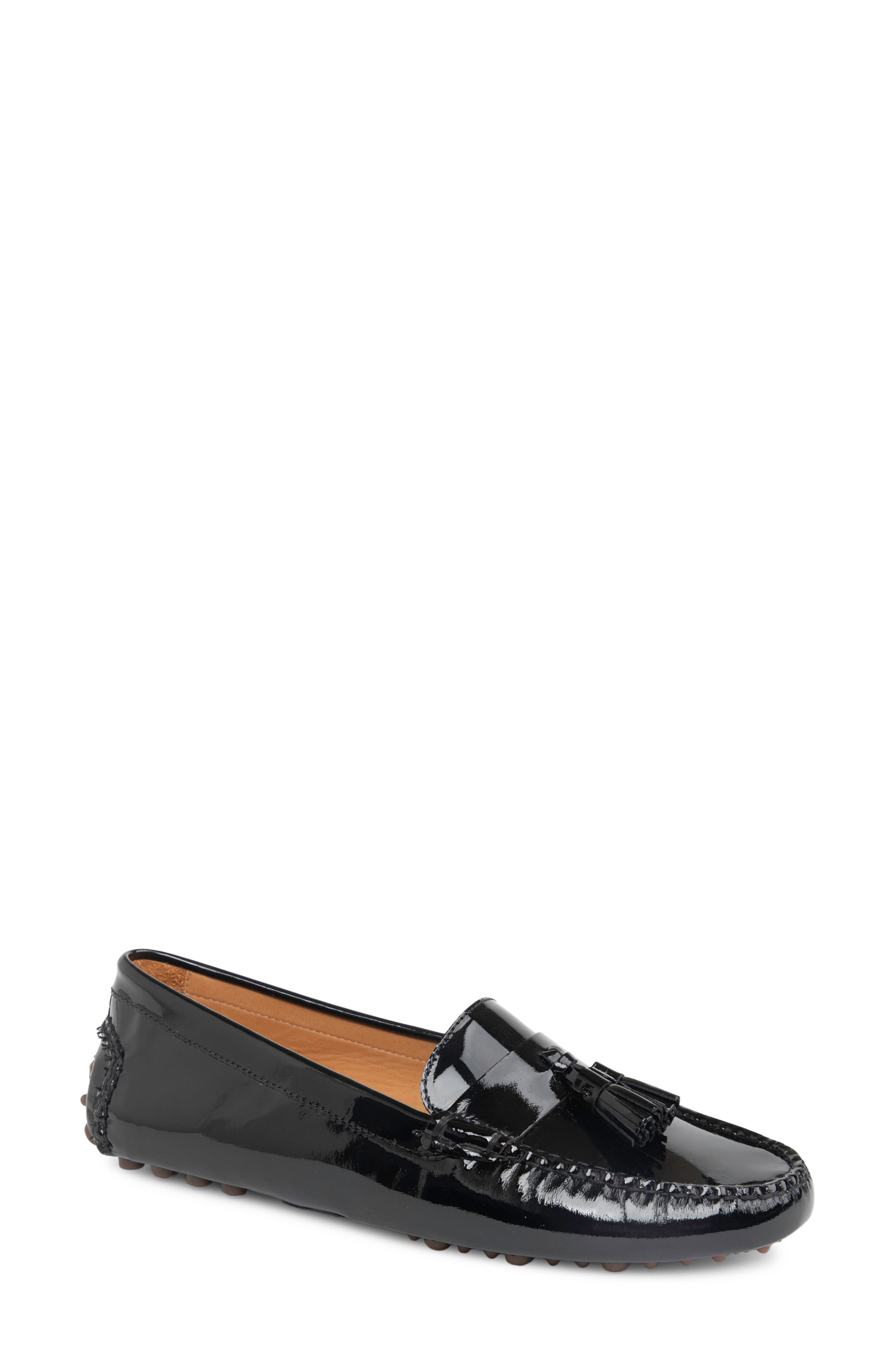 patricia green Jordan Moc Toe Tassel Loafer, Main, color, Black Patent