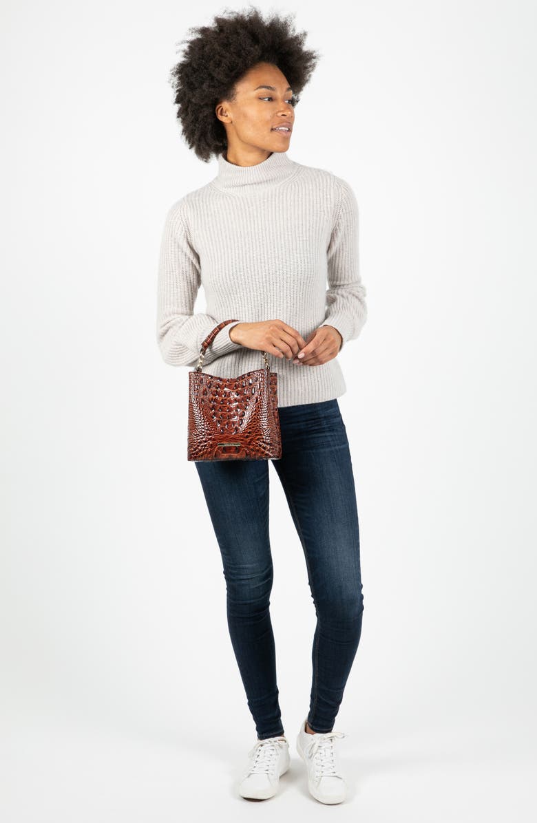 Brahmin Mini Amelia Embossed Leather Top Handle Bucket Bag, Alternate, color, Waterlily