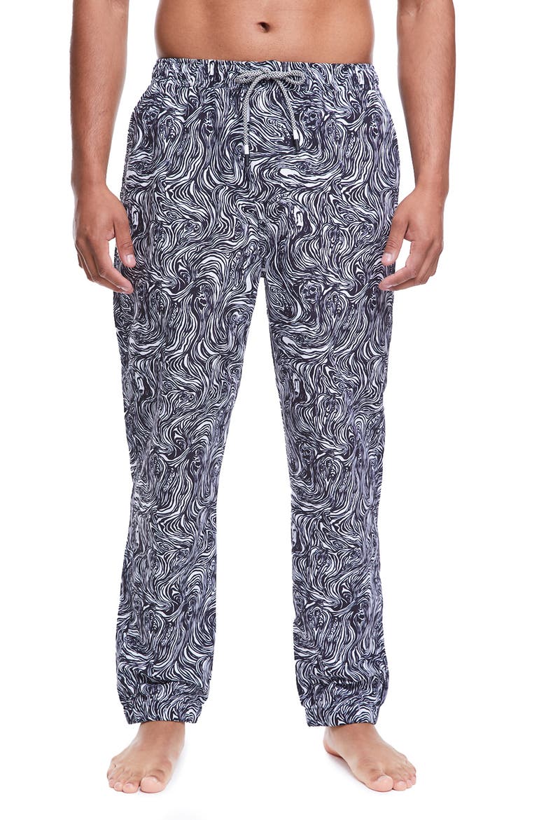 Forest Faces Drawstring Pants, Main, color, BLACK WHITE