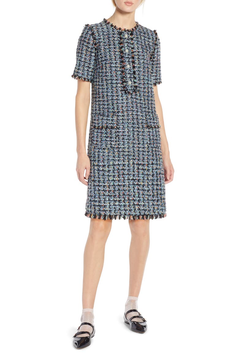 x Atlantic-Pacific Fringe Tweed Dress, Alternate, color, BLACK MULTI TWEED