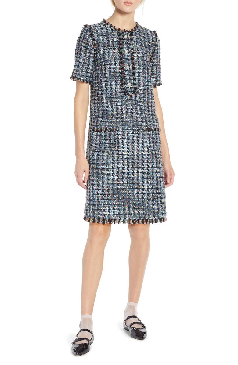 Halogen<sup>®</sup> x Atlantic-Pacific Fringe Tweed Dress, Alternate, color,
