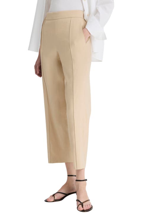 Pintuck Linen Blend Tapered Trousers