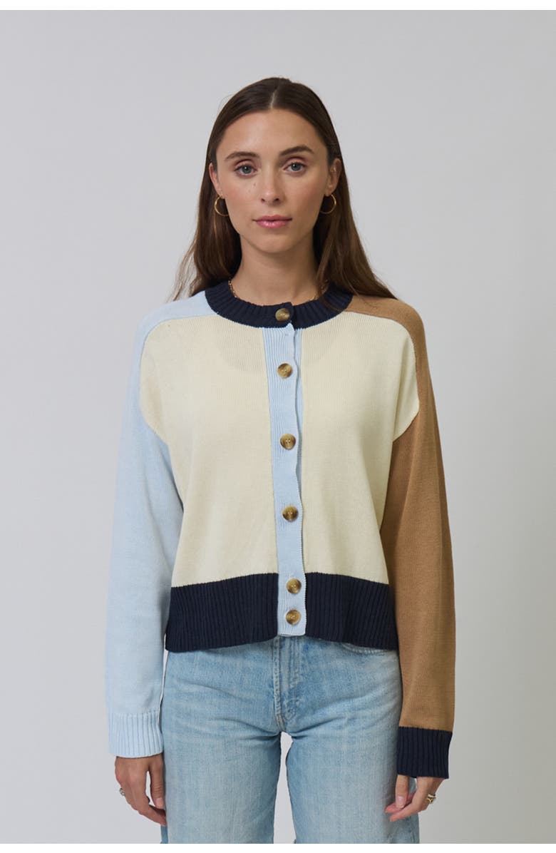 Central Park West Chloe Colorblock Cardigan, Main, color, Blue Multi