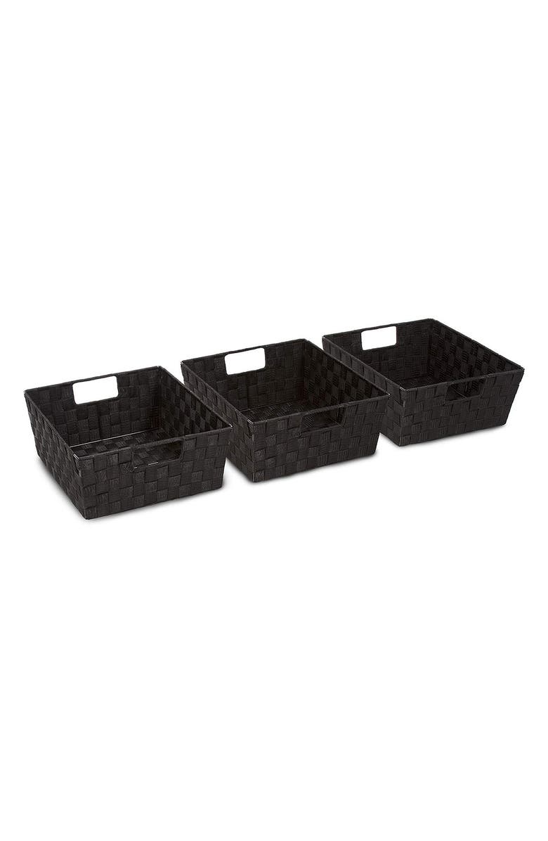SORBUS Woven Strap Tote Baskets - Set of 3, Alternate, color, Black