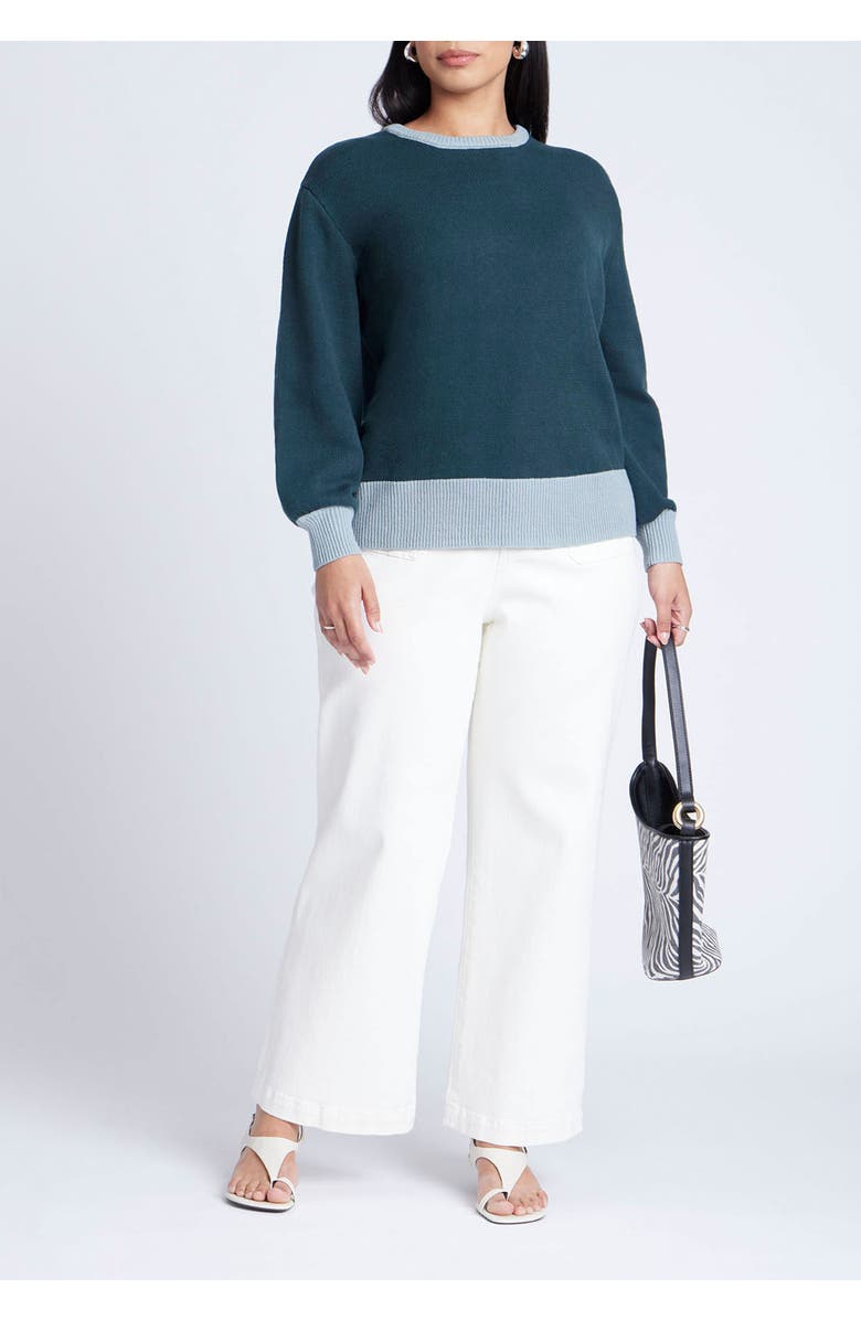 ELOQUII Contrast Rib Sweater, Alternate, color, Rain Forest Green Mineral Blue