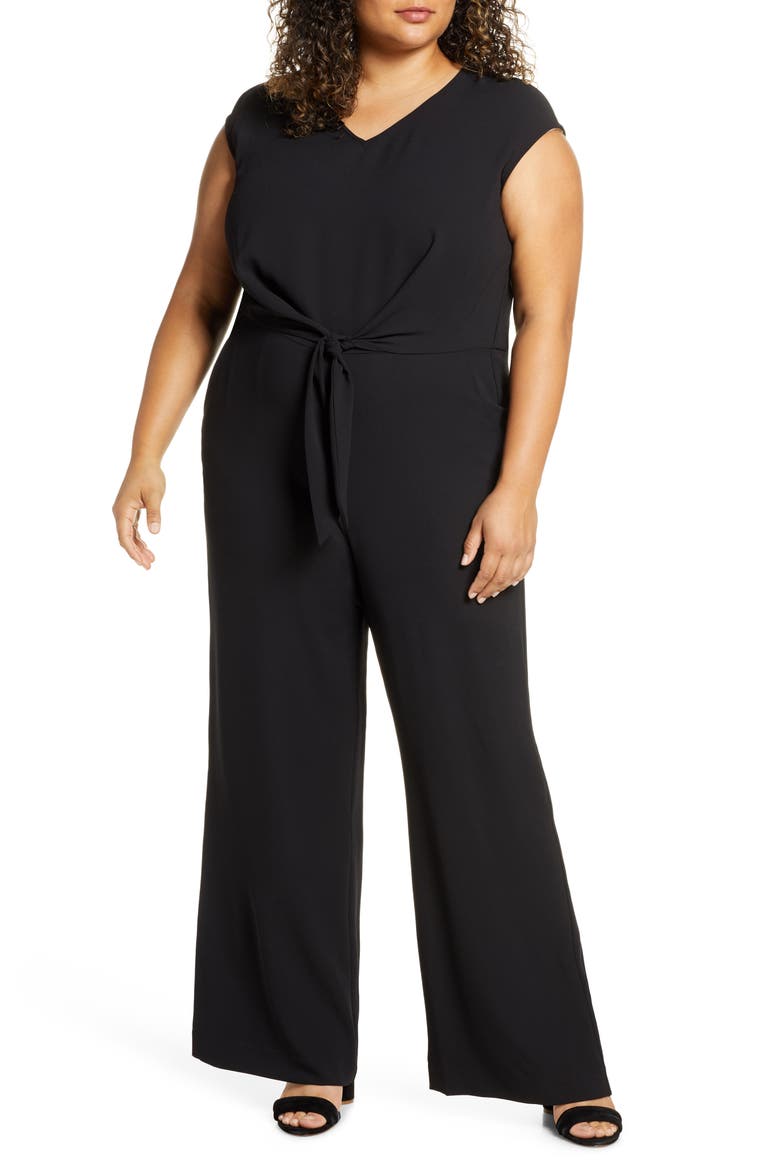 Tie Front Jumpsuit, Main, color, RICH BLACK