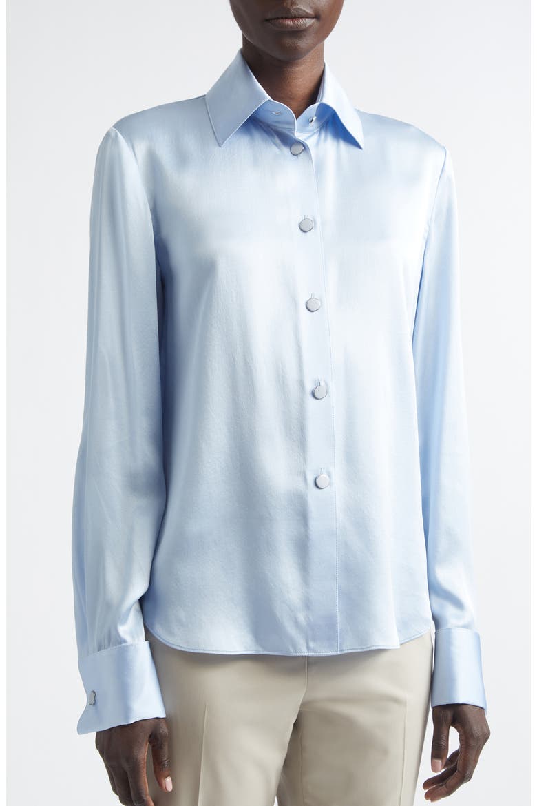 Slim Fit Silk Button-Up Shirt, Alternate, color, BLUEBELL