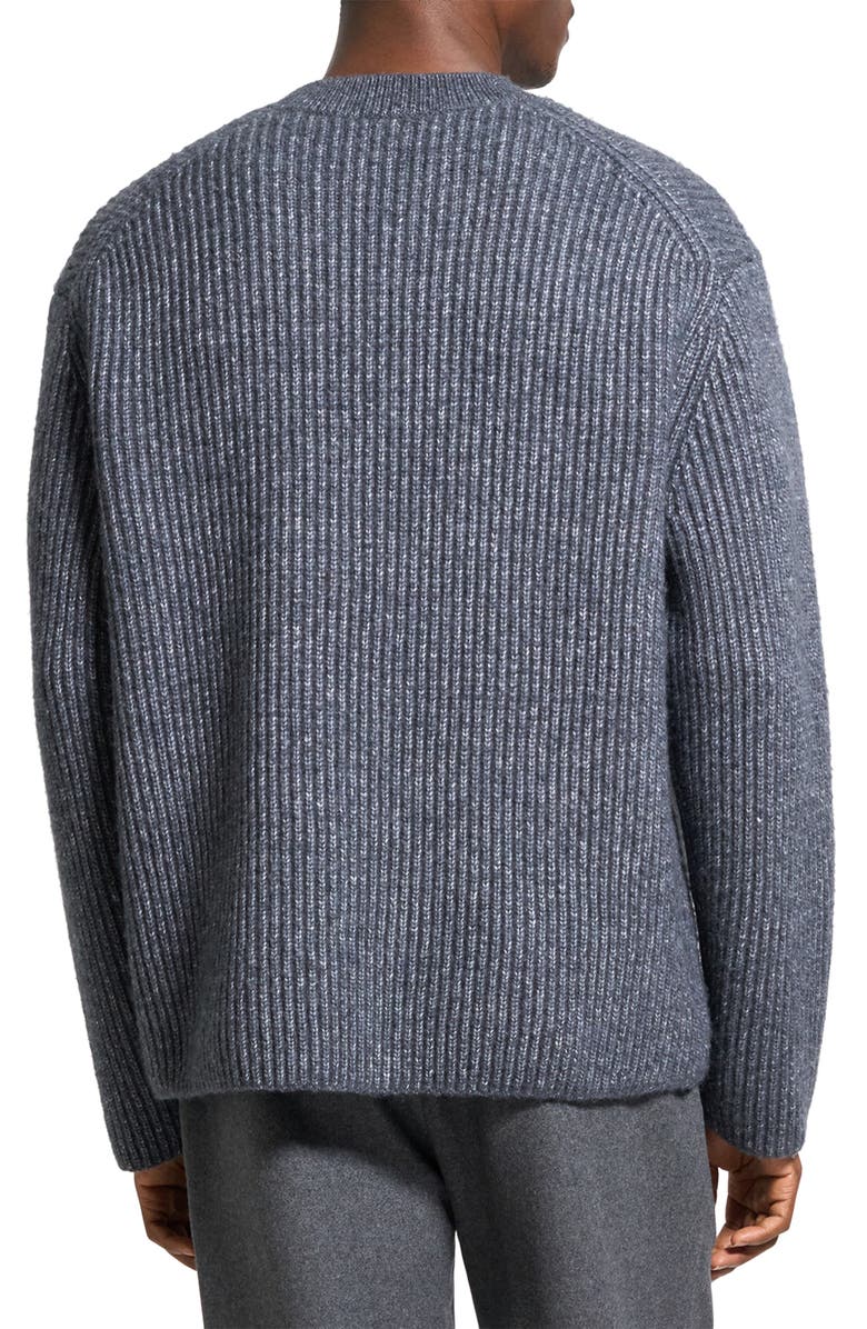 Theory Oversize Ribbed Wool & Cotton Crewneck Sweater, Alternate, color, Grey Melange