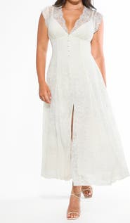 Popilush Shapewear Boho Floral Lace Front Slit Maxi Dress