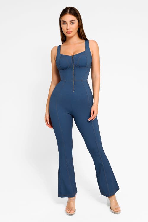 POPILUSH POPILUSH SHAPEWEAR SCULPTING DENIM TANK FLARE LEG JUMPSUIT