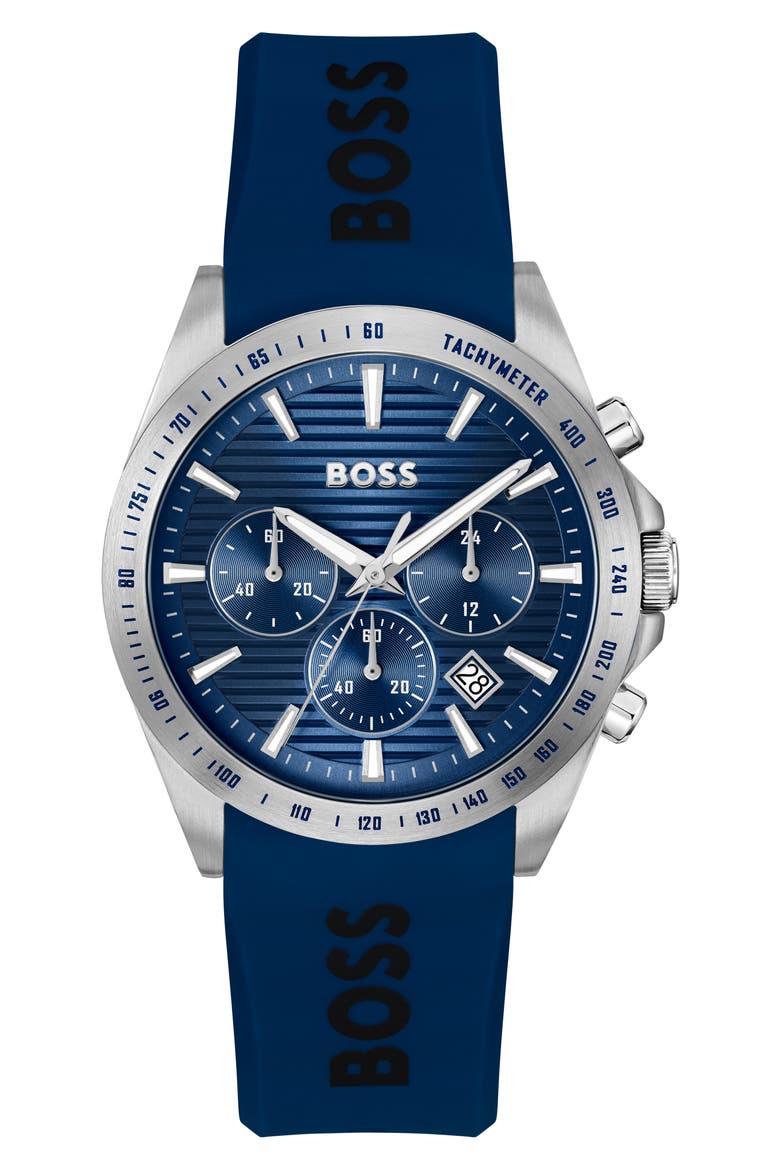 Strike Chronograph Silicone Strap Watch, 41mm, Main, color, BLUE