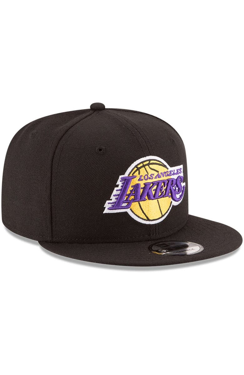 New Era Men's New Era Black Los Angeles Lakers Official Team Color 9FIFTY Snapback Hat, Alternate, color,