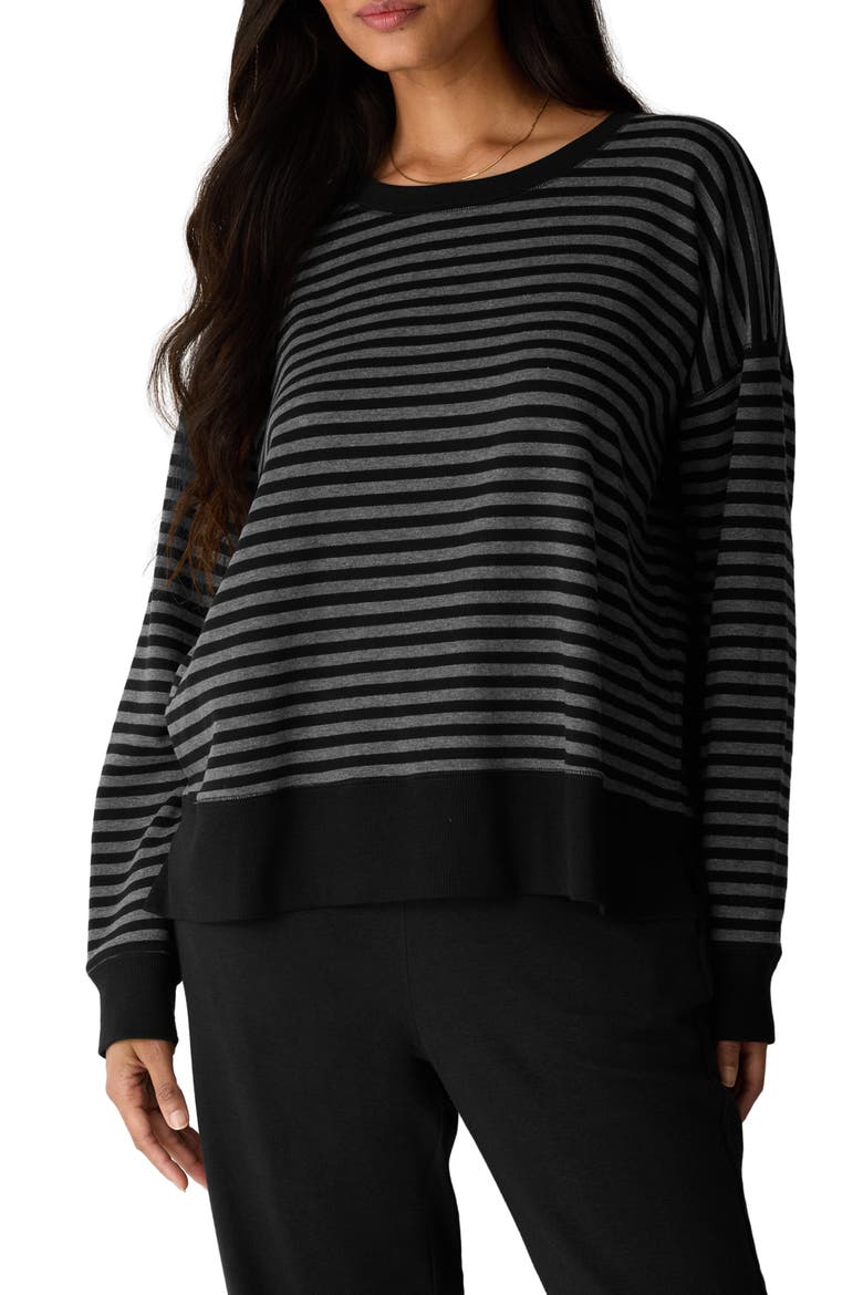 Stripe Crewneck Long Sleeve T-Shirt, Main, color, BLACK/ ASH