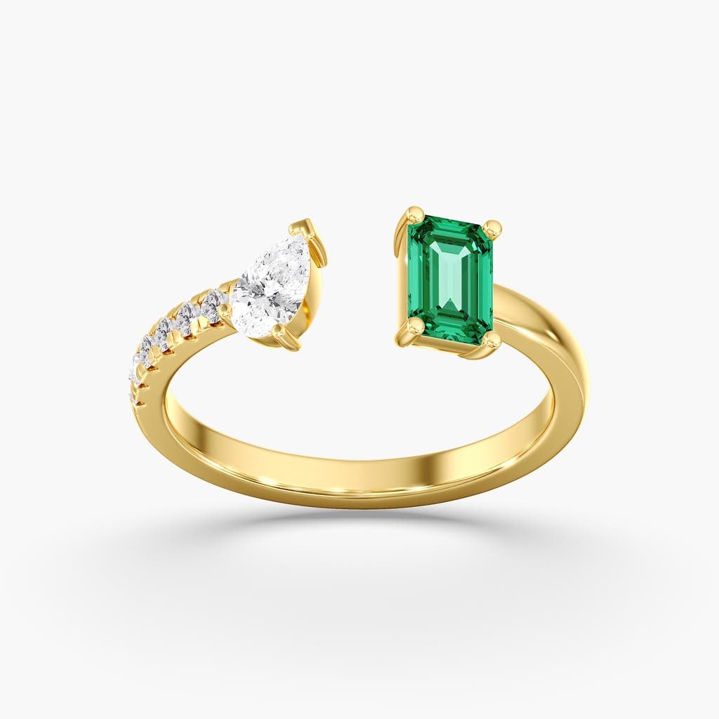 Everlee Pear and Green Emerald Open Duo Lab Diamond Ring in 14K (Women ...