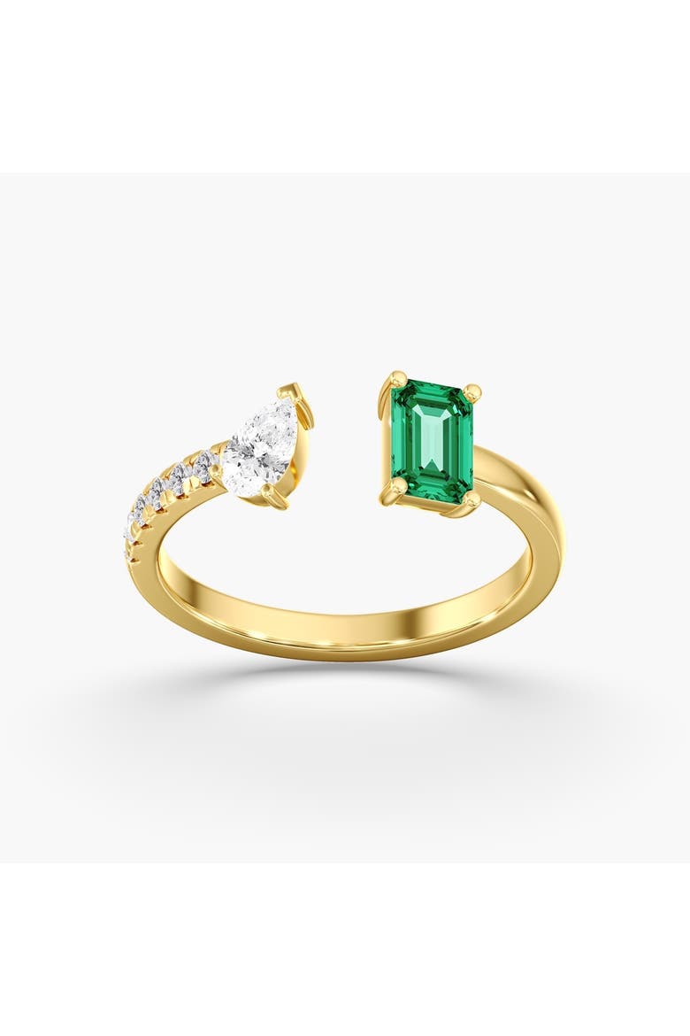 Pear and Green Emerald Open Duo Lab Diamond Ring in 14K, Alternate, color, Yellow Gold