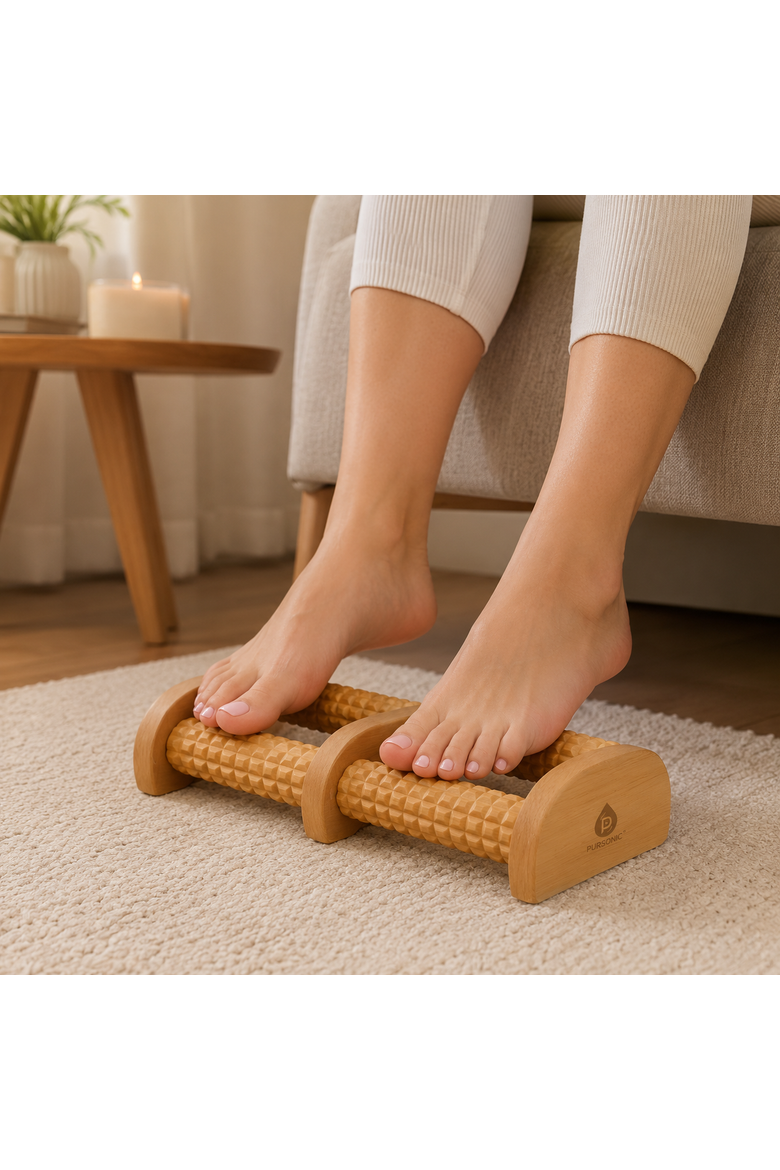 Wooden Foot Massager with Dual Rollers, Alternate, color, Beige