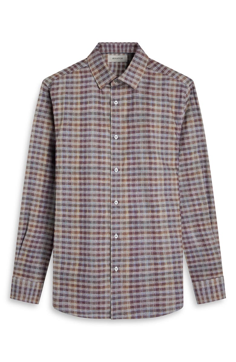 Bugatchi Julian Shaped Fit Check Cotton Button-Up Shirt, Alternate, color, Mahogany