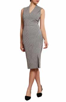 V-Neck Pleated Shoulder Sheath Dress
