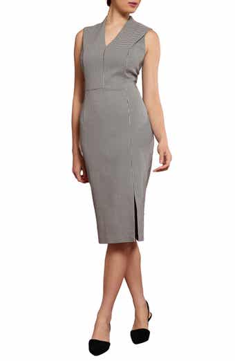 V-Neck Pleated Shoulder Sheath Dress