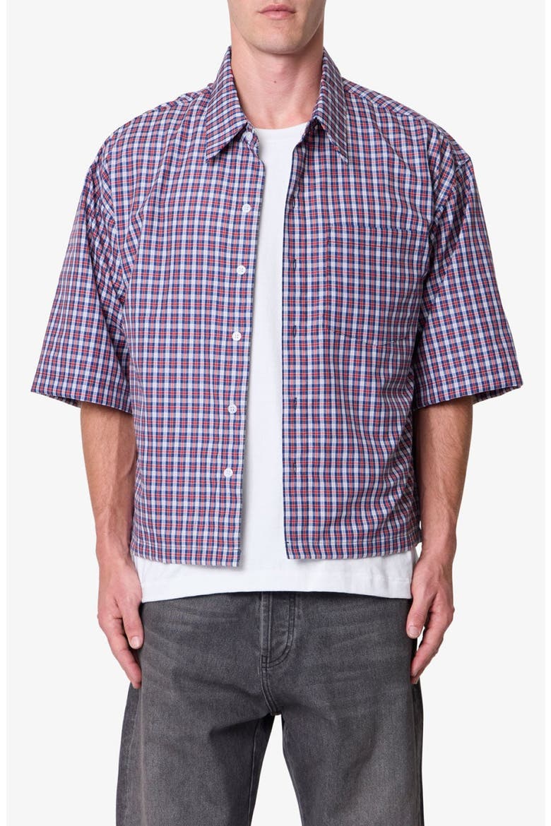 Crispy Plaid Poplin Button-Up Shirt, Main, color, RED/ BLUE