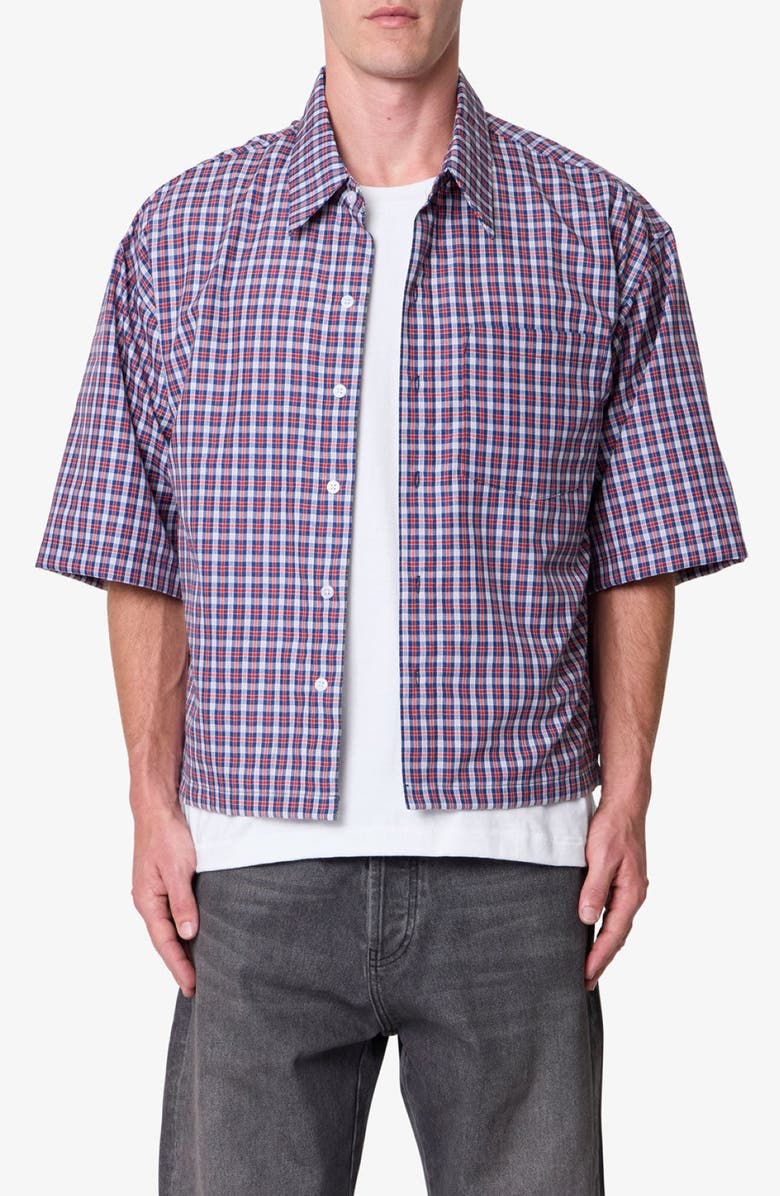 mnml Crispy Plaid Poplin Button-Up Shirt, Main, color,