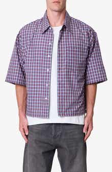 Crispy Plaid Poplin Button-Up Shirt