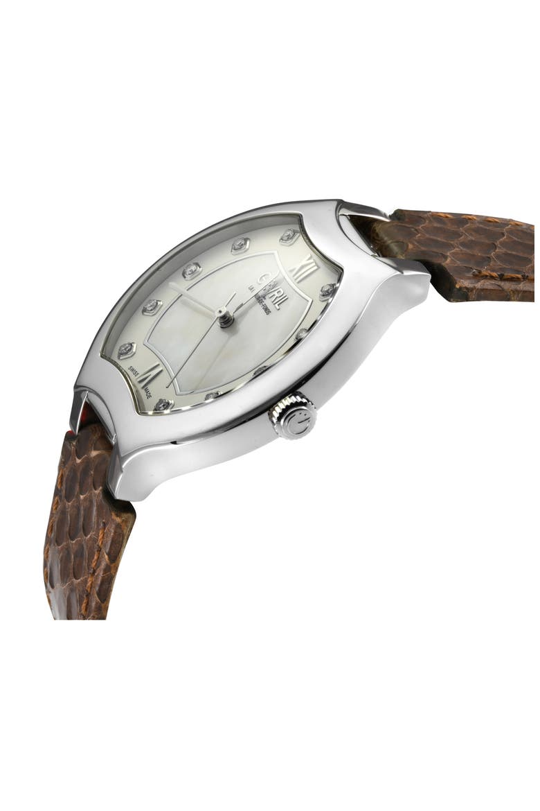 Lugano Diamond Snake Embossed Leather Strap Watch, 38mm, Alternate, color, BROWN