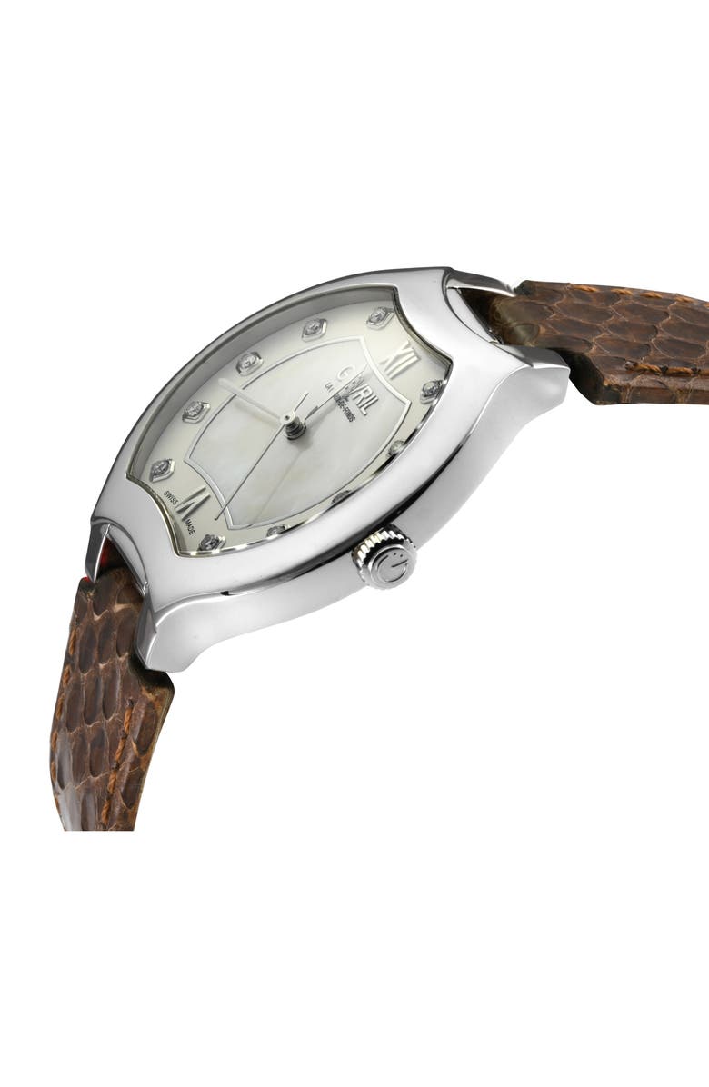 GEVRIL Lugano Diamond Snake Embossed Leather Strap Watch, 38mm, Alternate, color, Brown
