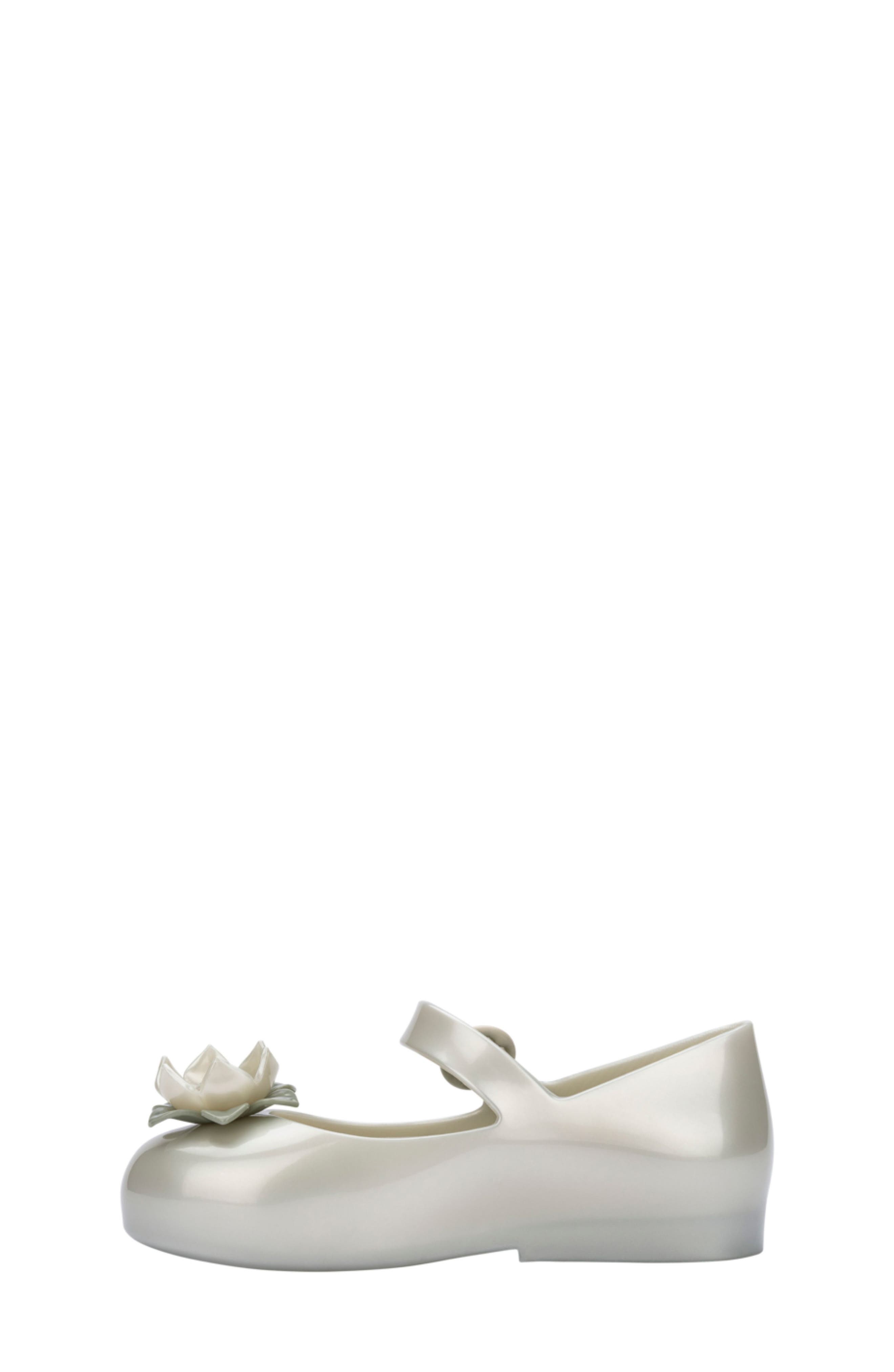 Mini Melissa Mini Sweet Love Disney Princess Mary Jane Flat, Alternate, color, Metallic White/ Green