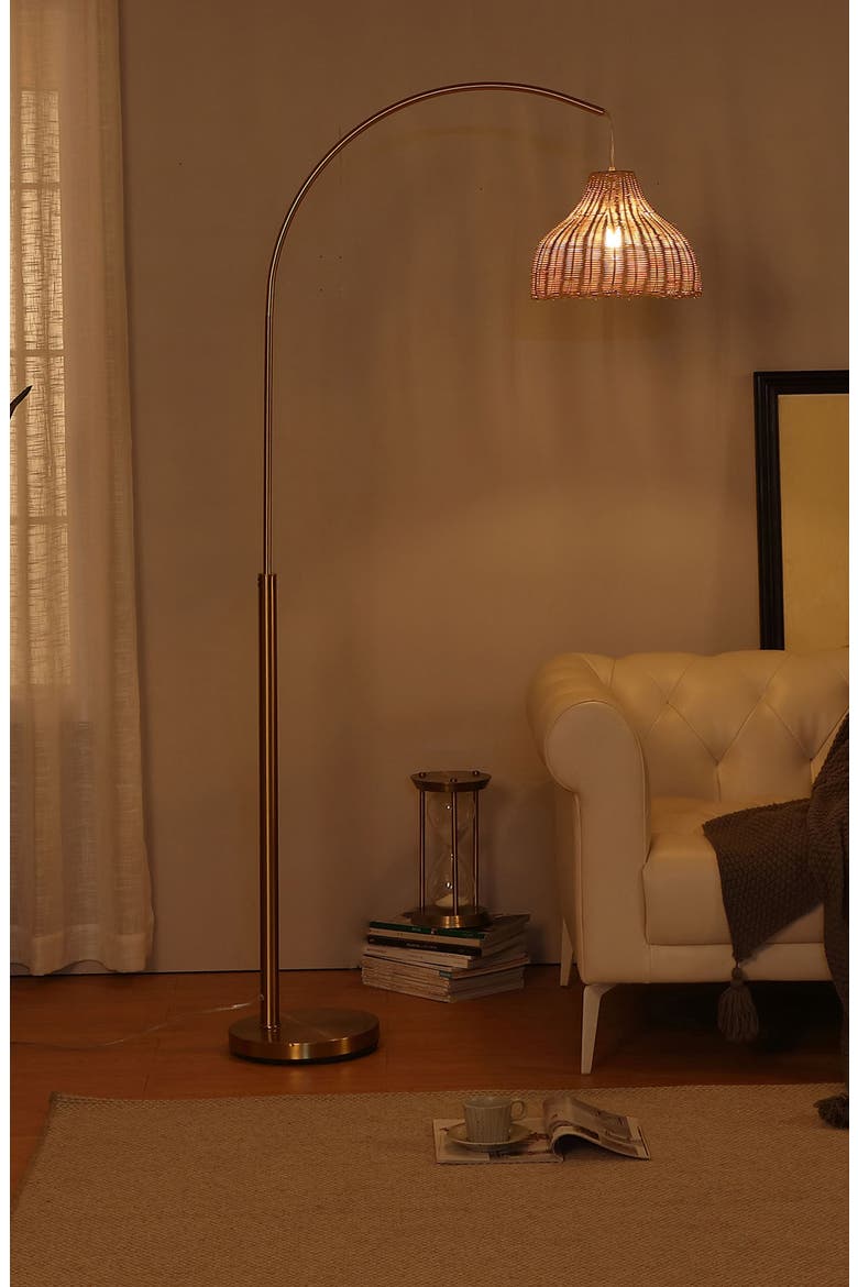 Lark 75" Boho Wicker LED Floor Lamp with Rattan Empire Shade, Bulb Included, Alternate, color, BRASS