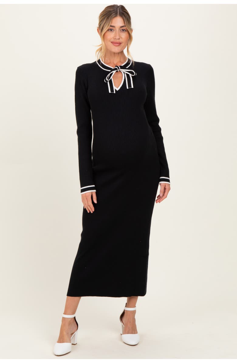 PinkBlush Tie Neck Sweater Midi Dress, Main, color, Black