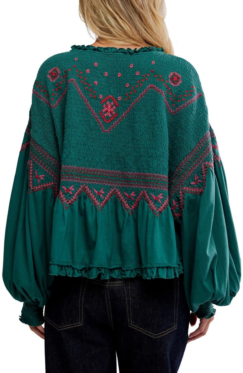 Free People Holly Smocked Embroidered Top, Alternate, color, Green Combo