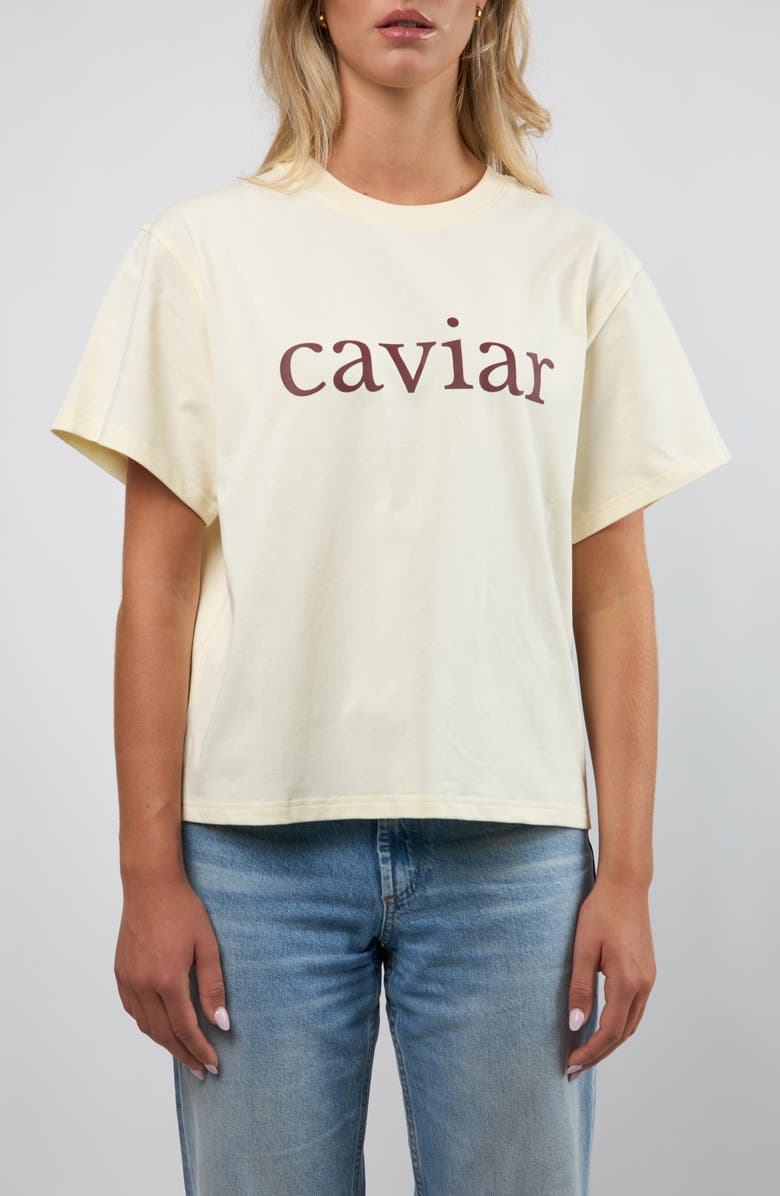 Viens Avec Moi Caviar Boxy Cotton Graphic T-Shirt, Main, color, Cream