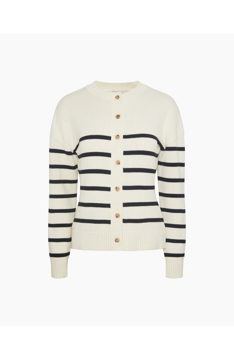 Onia Cotton Fitted Cardigan, Alternate, color, Noir Navy/White