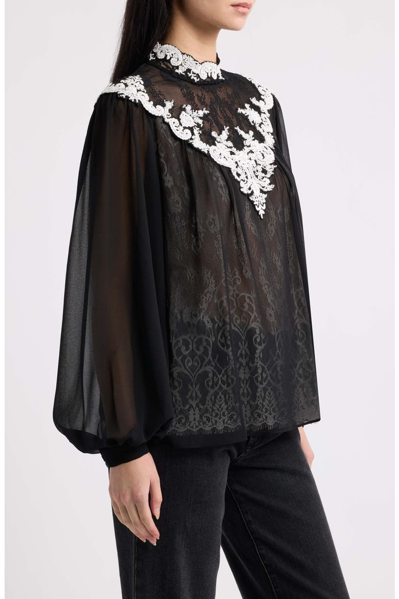 Teagan Embroidered Mock Neck Top, Alternate, color, BLACK