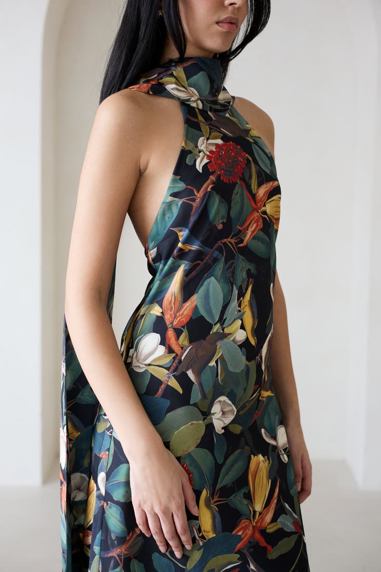 Maliya Feather Dress in Nocturne Botanica, Alternate, color, Nocturne Botanica