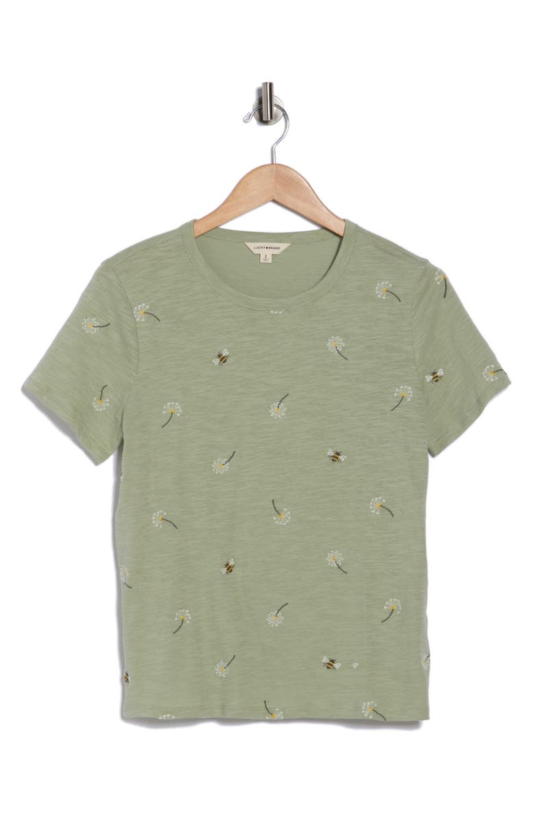 Lucky Brand Embroidered Cotton T-Shirt, Main, color, Green Multi