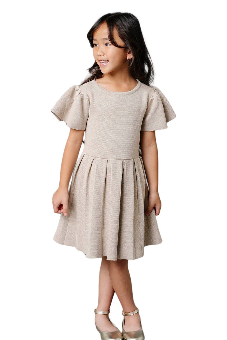 Girls' Organic Pleated Sweater Dress, Toddler, Main, color, Light Taupe Heather
