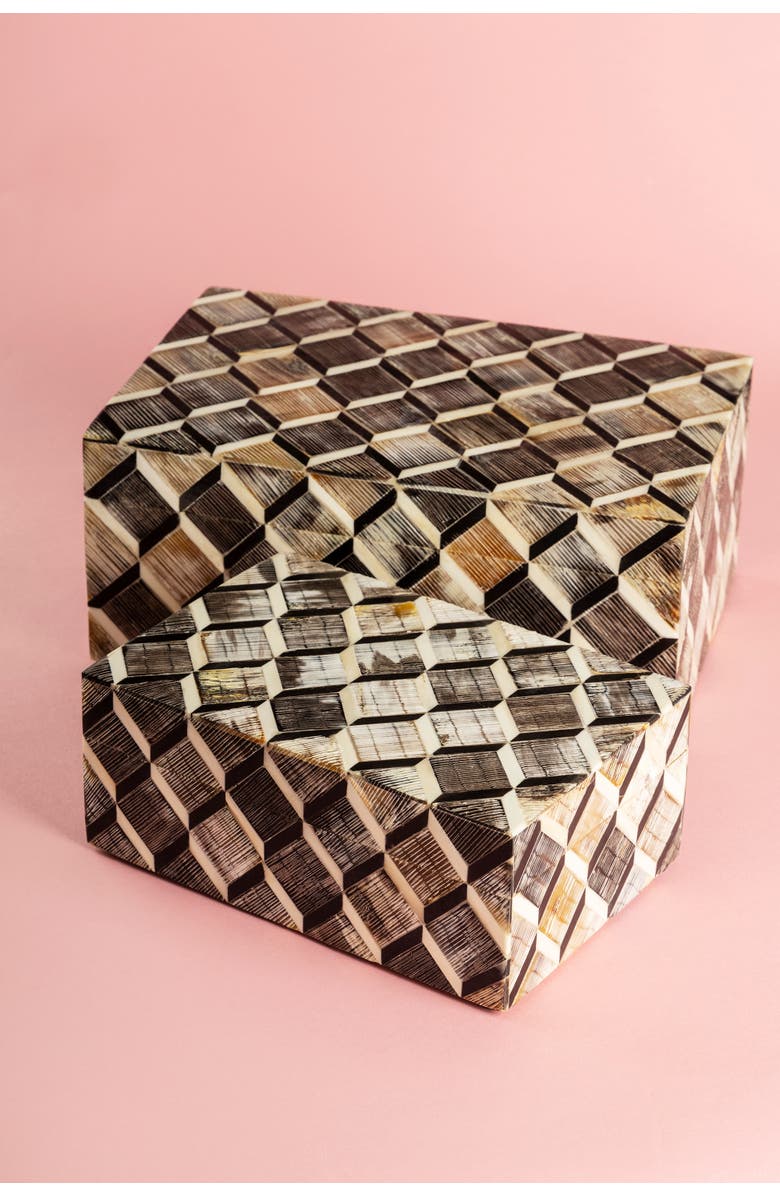 GAURI KOHLI Leela Decorative Boxes, Set of 2, Main, color, Brown