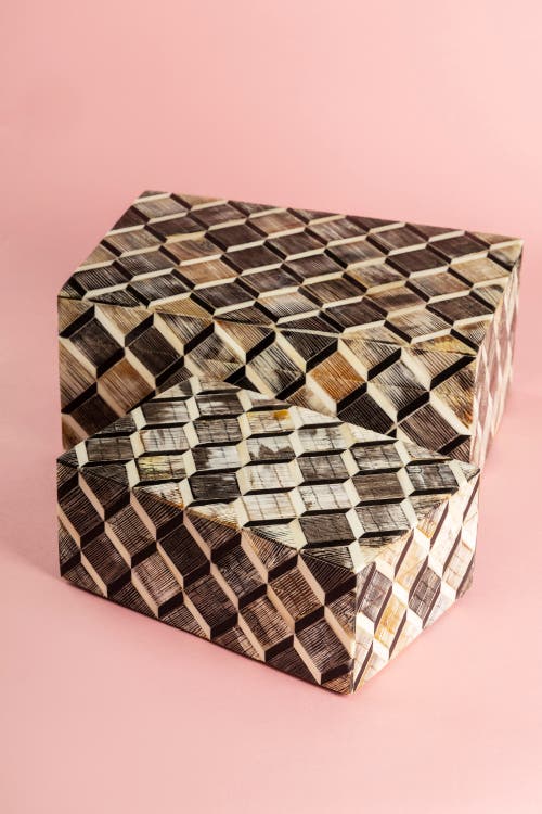 Gauri Kohli Leela Decorative Boxes, Set Of 2 In Brown