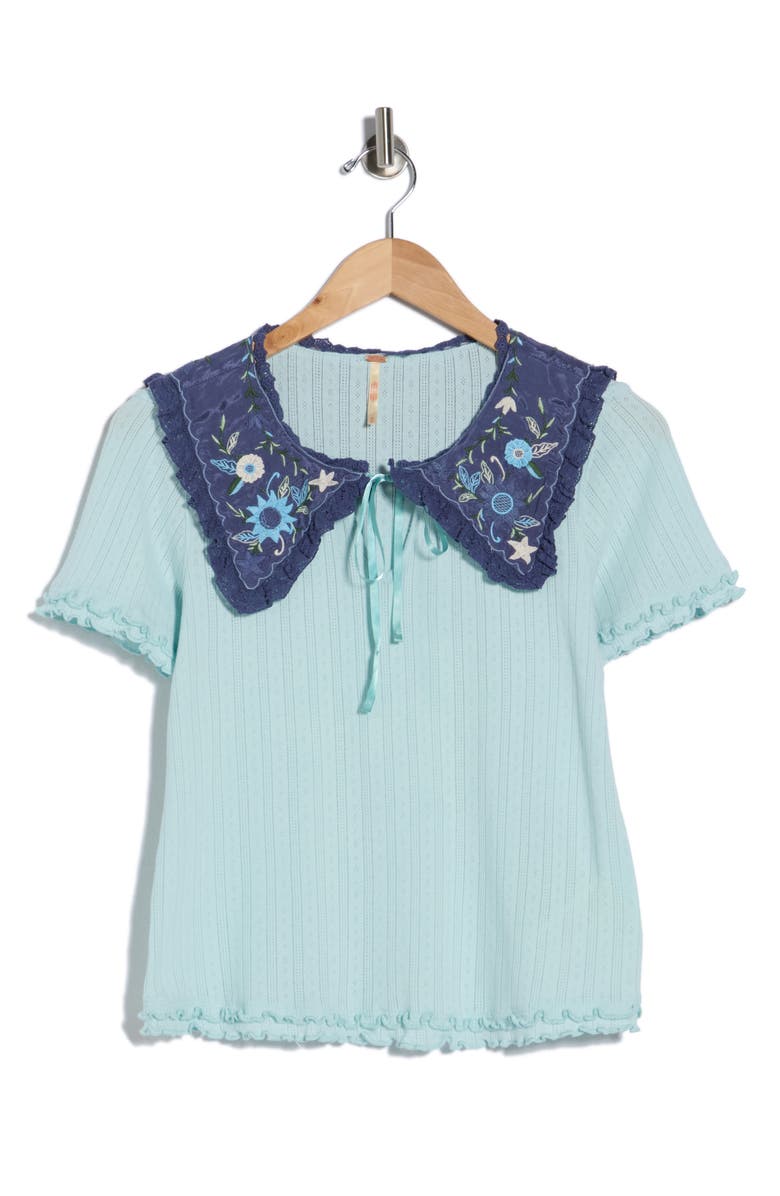 Free People Sol Collared Pointelle T-Shirt, Main, color, Blue