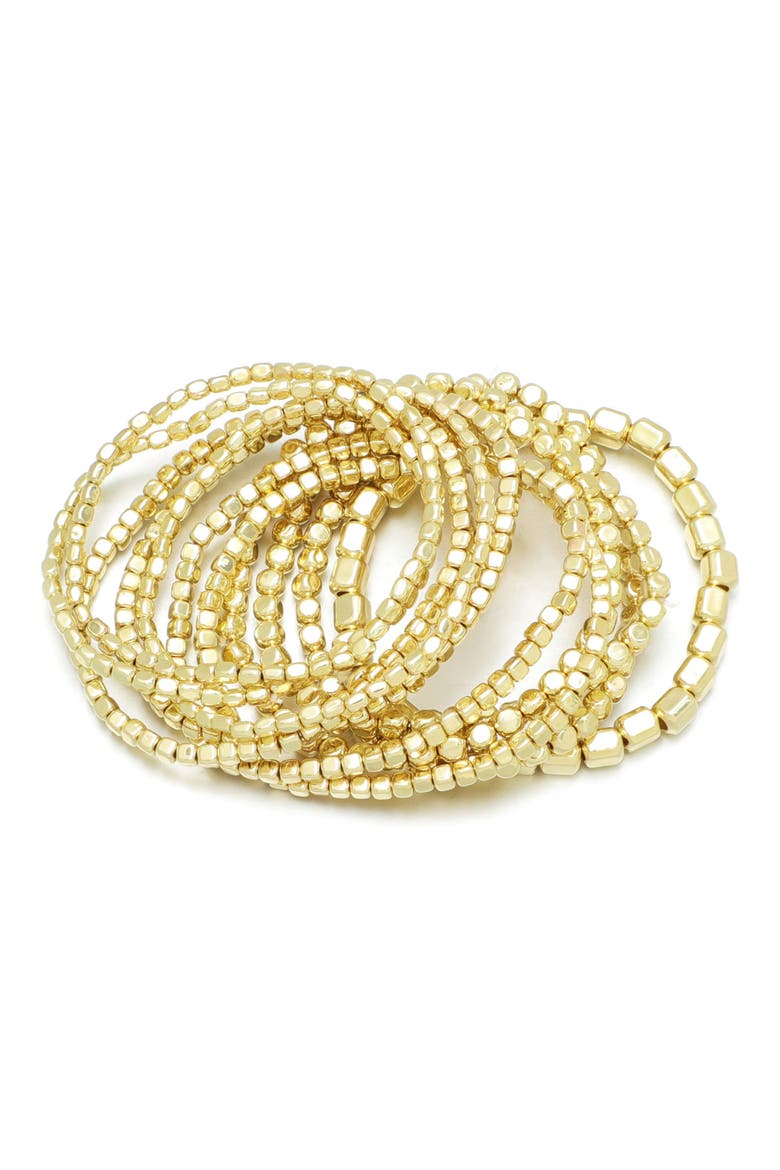 Set of 10 Beaded Stretch Bracelets, Main, color, GOLD