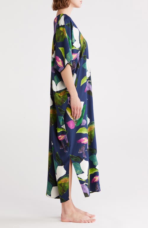 Natori Daido Charmeuse Caftan Nightgown In Blue