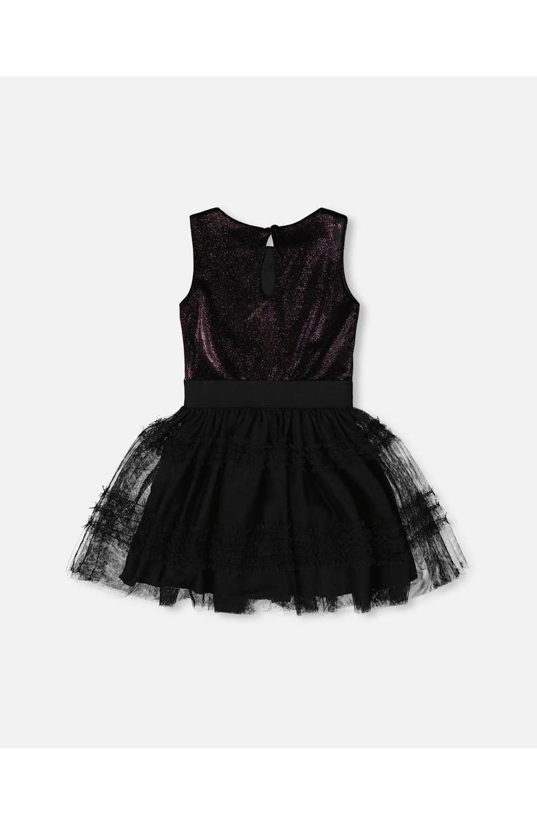 Deux par Deux Sleeveless Bi-Material Velour and Mesh Dress, Alternate, color, Black