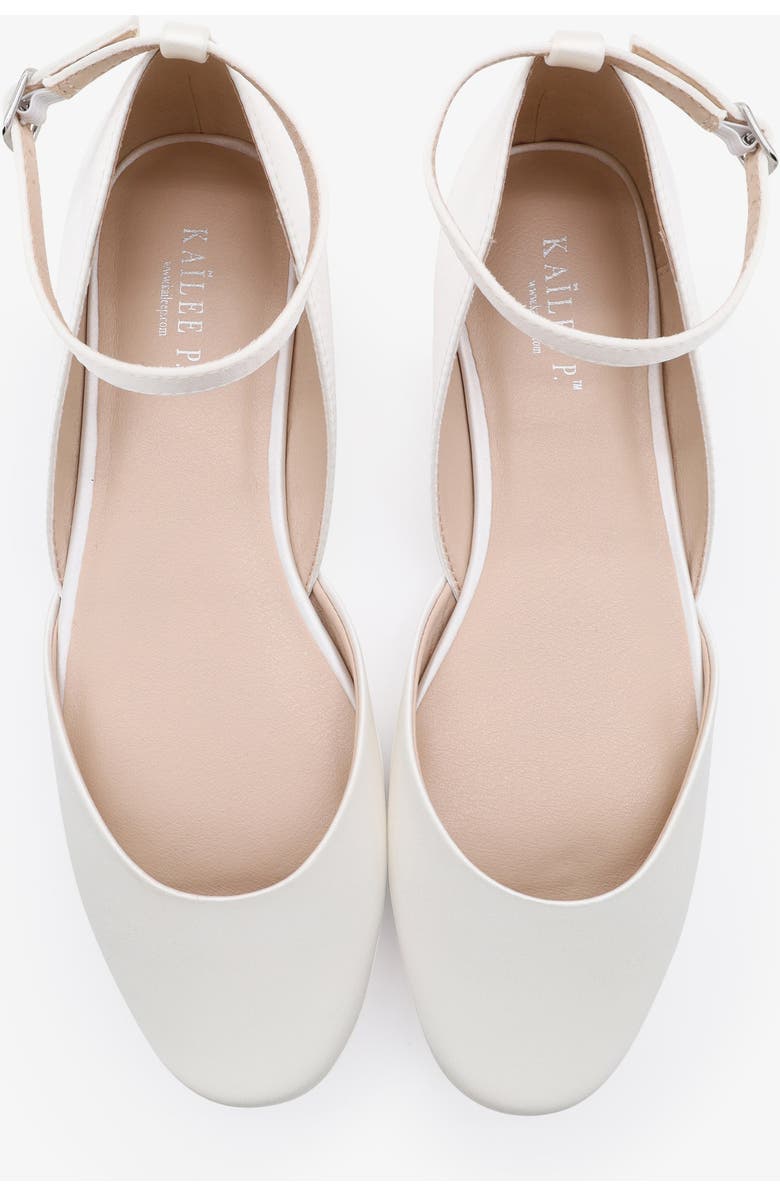 Kailee P Gloria Satin Round Toe Wedding Flat with Ankle Strap, Alternate, color, White